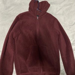 Mens Ideology Maroon Sherpa Zip Up Hoodie Size Medium M